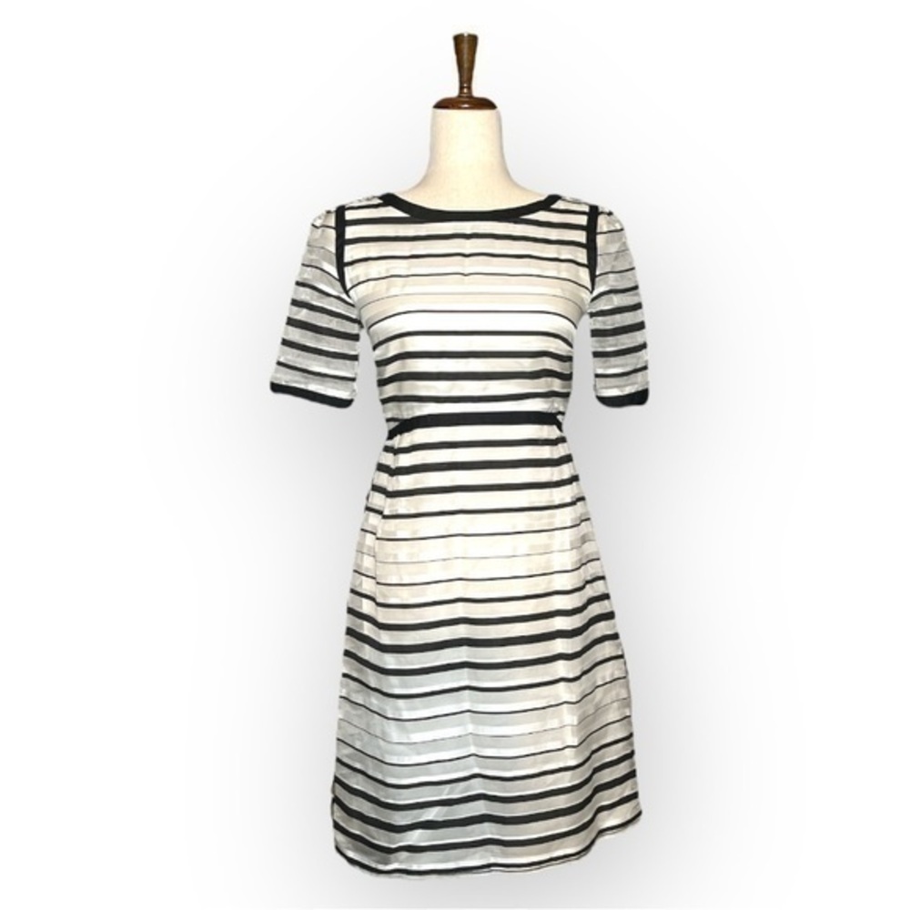 GOAT Becky Black White Organza Stripe Midi Dress Size 2 Kate Middleton Favorite